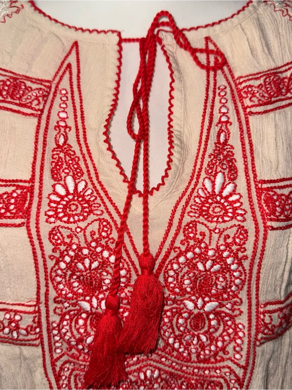 Free People Cream Peasant Top with Red Trim - Picture 11 of 13